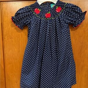 MIA Navy Blue Kids Dress with Red Apple Accents